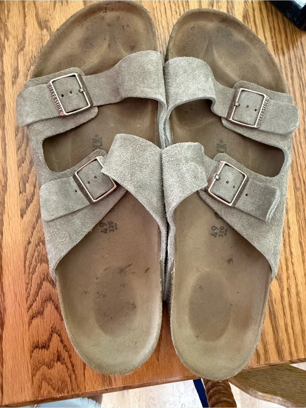 Birkenstock men’s Size 16 Suede Double-Strap Sandals in Taupe Gray